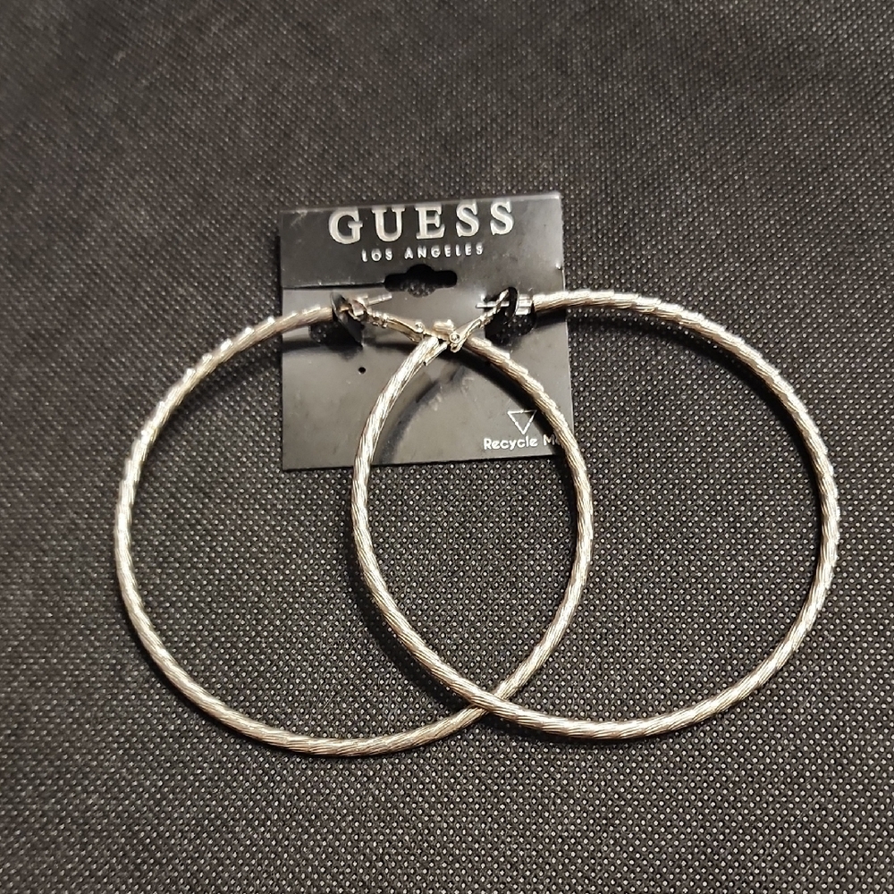 GUESS Textured Silver Hoop Earrings